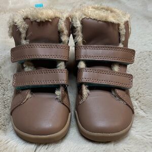 Furry High Top 10 Little Brown Kids Shoes with Faux Fur Lining